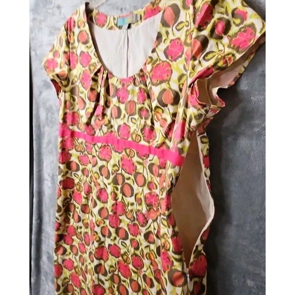 Boden sz 14 Pink Green empire waist Cotton cap sleeves 39in long - Picture 7 of 16